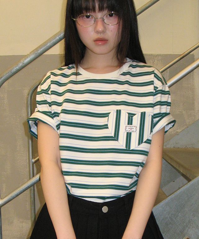 Tシャツ・カットソー RONRON MULTI STRIPE HEART POCKET BASIC FIT T SHIRT RED RR25B MUSINSA | RONRON MULTI STRIPE HEART POCKET BASIC FIT T SHIRT RED