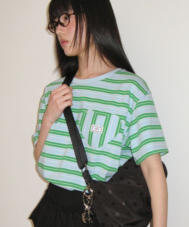 Tシャツ・カットソー RONRON MULTI STRIPE HEART POCKET BASIC FIT T SHIRT IVORY BLA MUSINSA | RONRON MULTI STRIPE HEART POCKET BASIC FIT T SHIRT