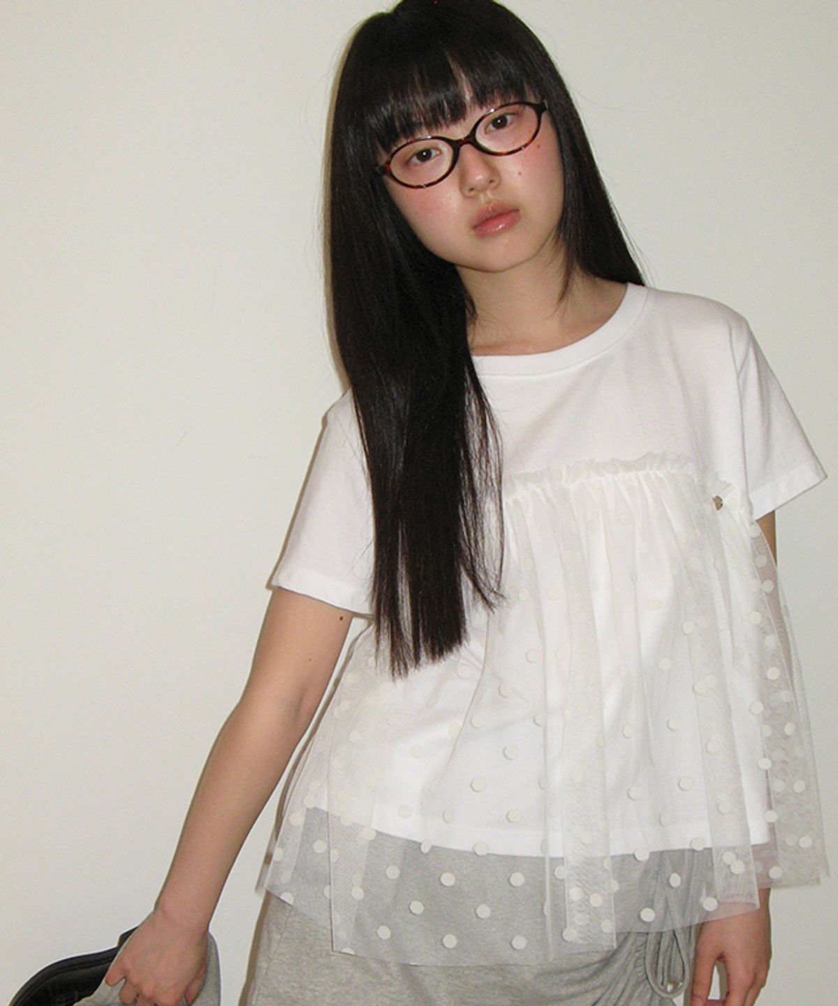 론론(RONRON) SHEER LAYERED SHORT SLEEVE DOT WHITE