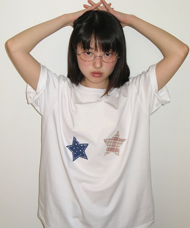 25SS新作★RONRON★STAR PATCH MIXED APPLIQUE APPLIQUE T SHIRT MUSINSA | RONRON STAR PATCH MIXED APPLIQUE APPLIQUE T SHIRT