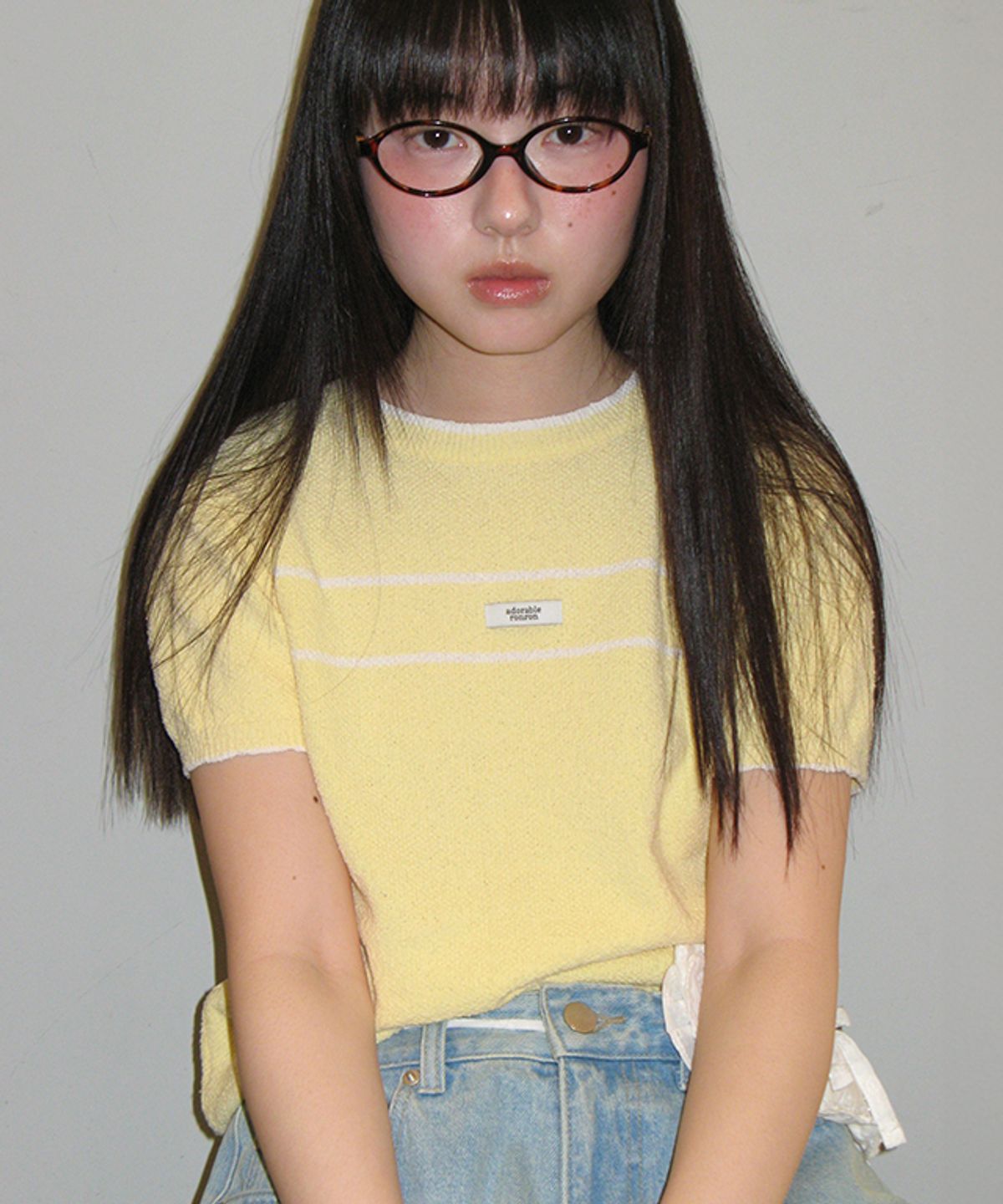 론론(RONRON) MINIMAL POINT SHORT SLEEVE KNIT SOFT YELLOW
