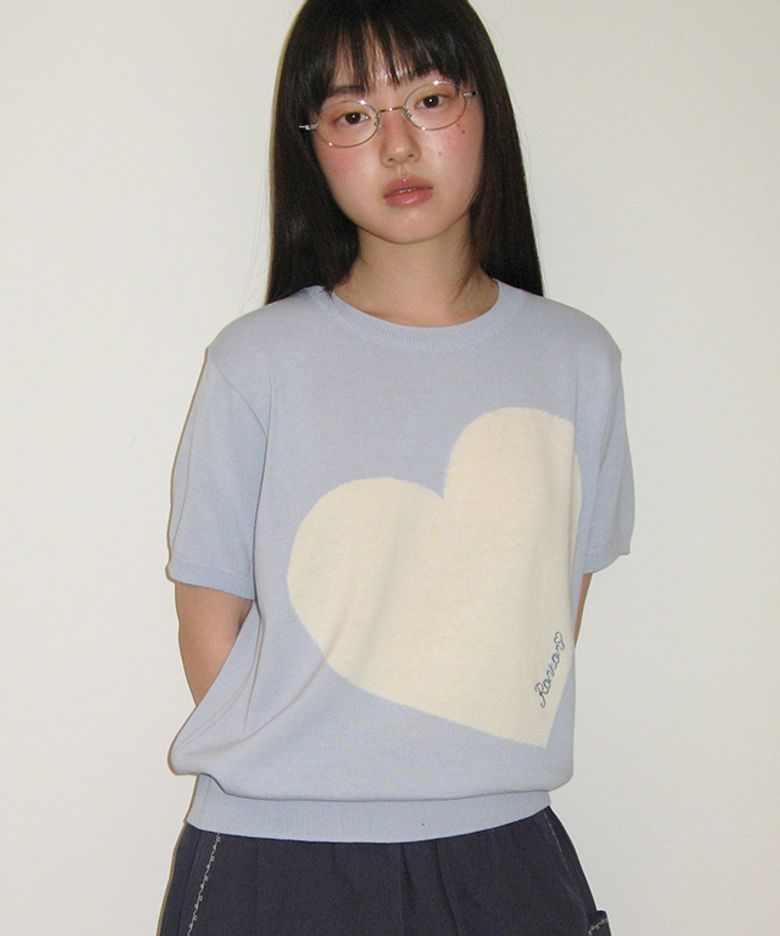 BIG HEART SHORT SLEEVE KNIT SOFT BLUE