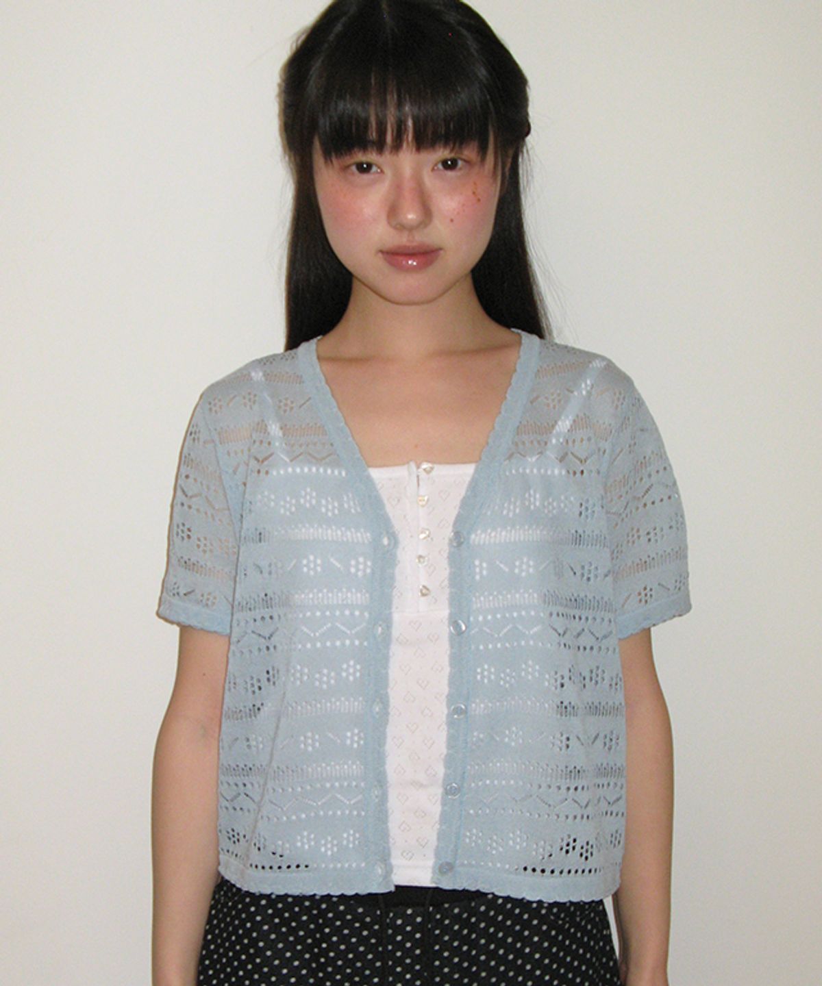 론론(RONRON) BREEZY SCOTCH SUMMER KNIT CARDIGAN SKY