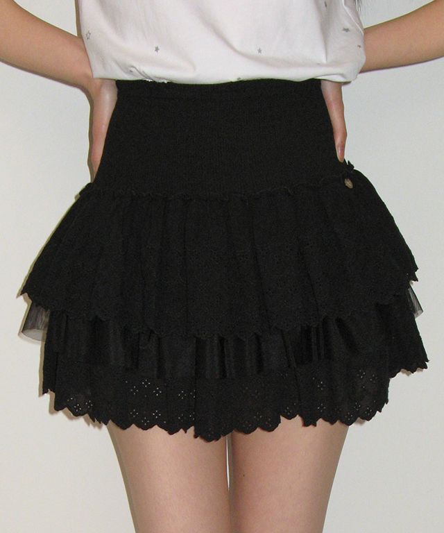 [RONRON] SMOCKED LACE CANCAN RUFFLE PANTSKIRT /追跡付 MUSINSA公式 | RONRON SMOCKED LACE CANCAN RUFFLE PANTSKIRT BLACK