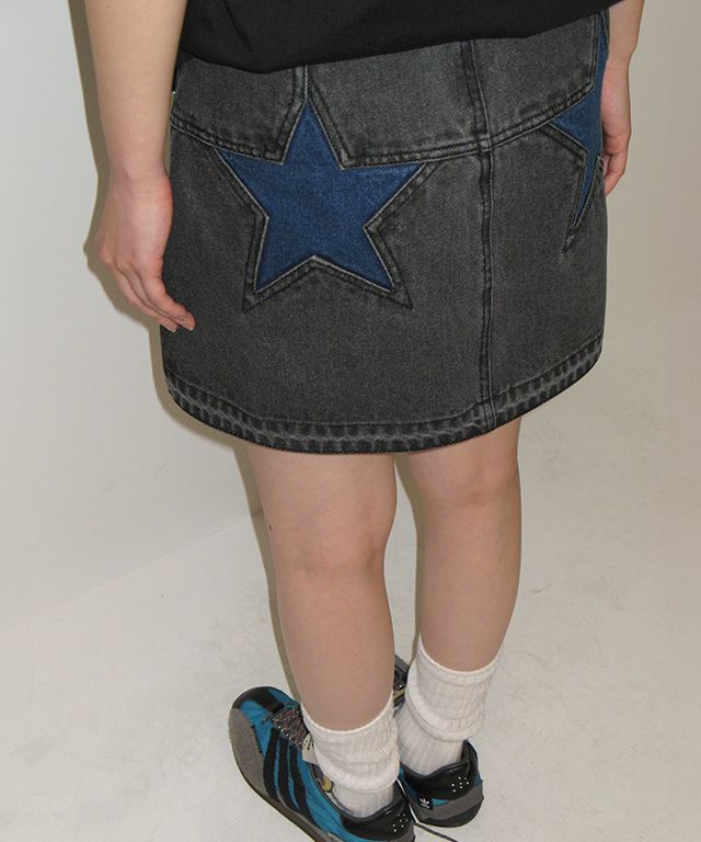 MUSINSA | RONRON STAR BLACK MINI DENIM SKIRT WASHED BLACK