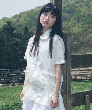 ROUND COLLAR NYLON ZIP-UP SHIRT [WHITE]