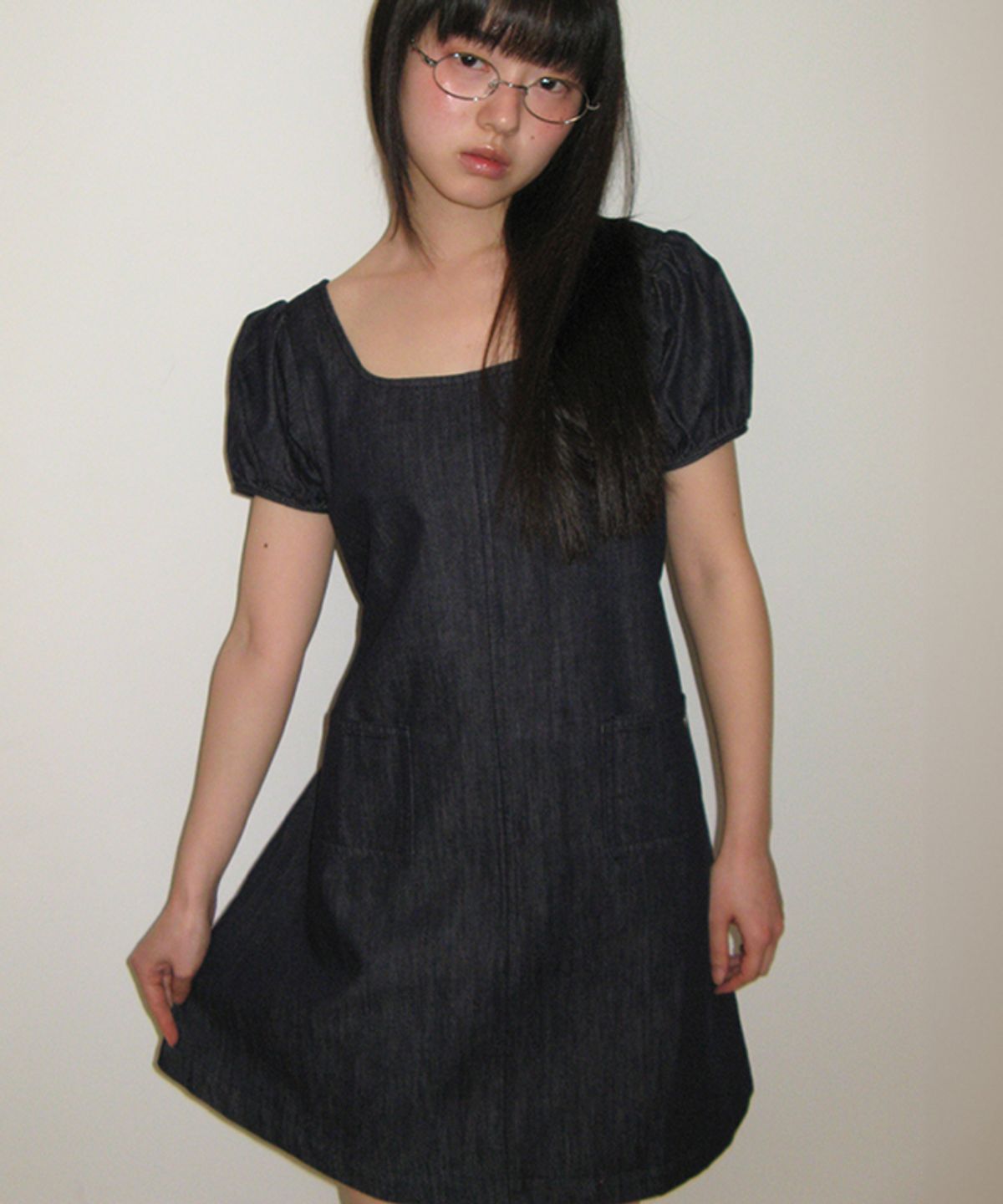론론(RONRON) NON FADE POCKET HEART POINT DENIM DRESS INDIGO BLUE