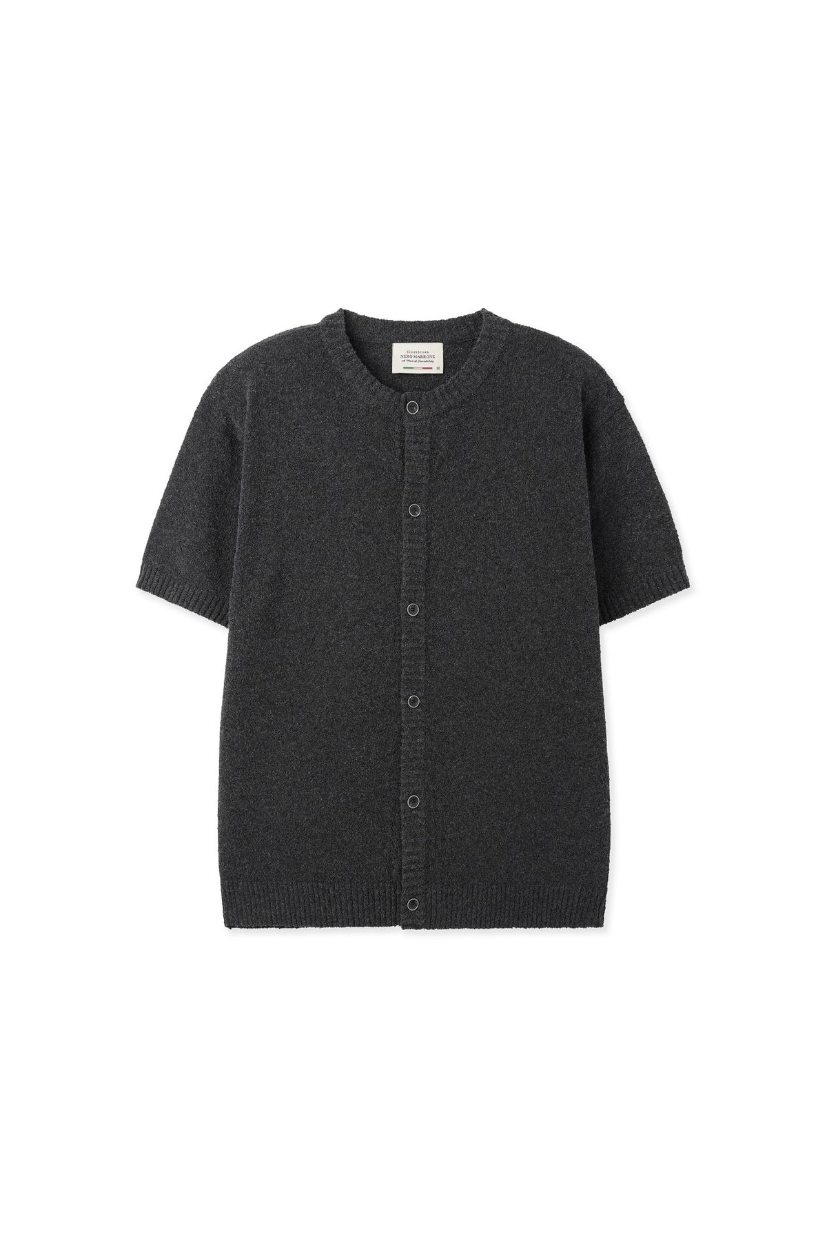 블랙브라운(BLACKBROWN) 린넨 부클 라운드넥 가디건[CHARCOAL]