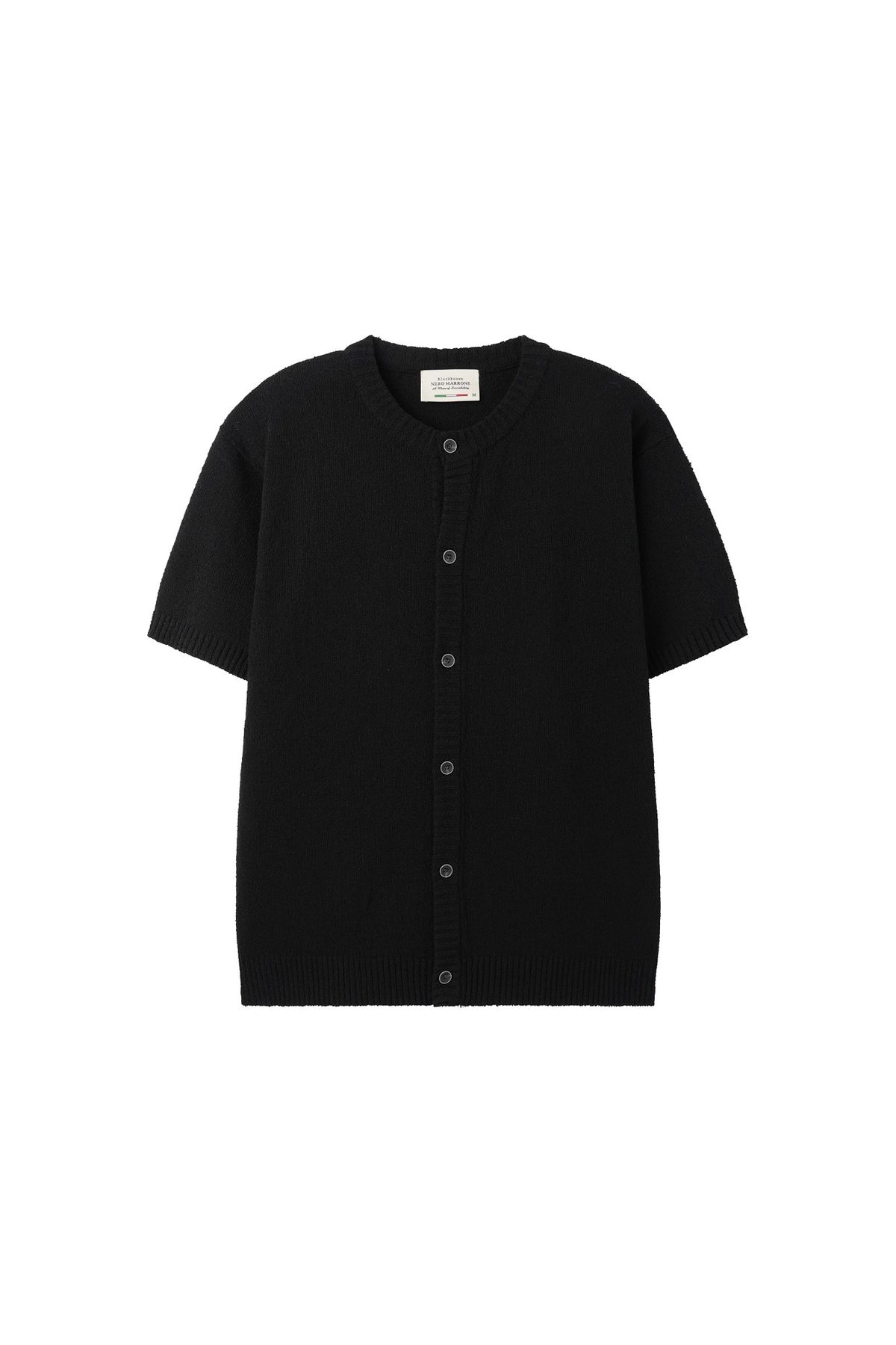 블랙브라운(BLACKBROWN) 린넨 부클 라운드넥 가디건[BLACK]