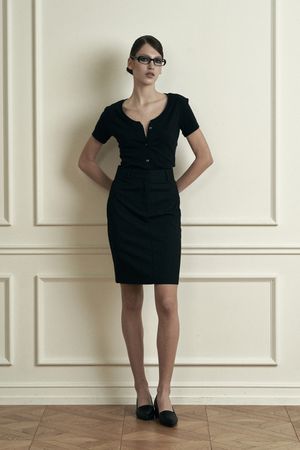 PLAIN STRIPE MIDI SKIRT BLACK