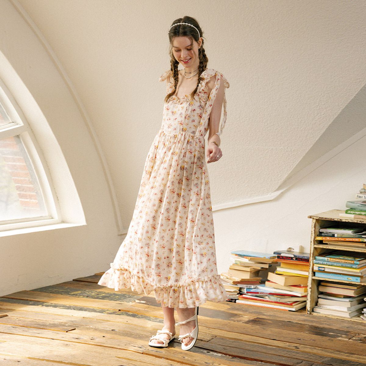 던드롭(DUNDROP) DD_Floral pattern sleeveless dress_CREAM