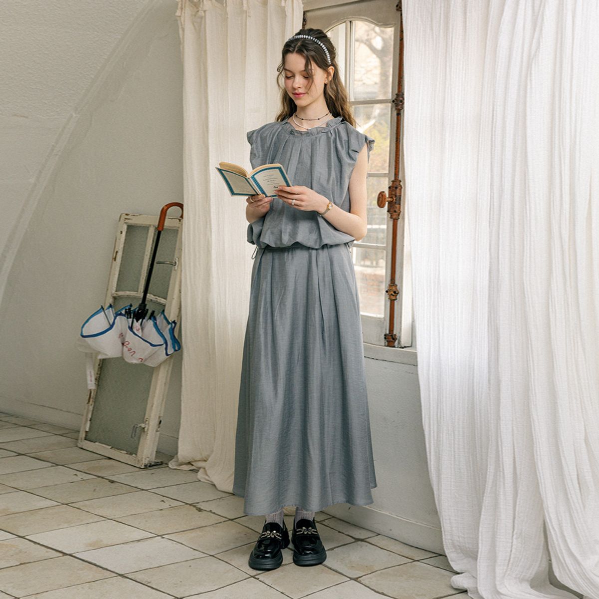던드롭(DUNDROP) DD_Drawstring top and skirt set_3color