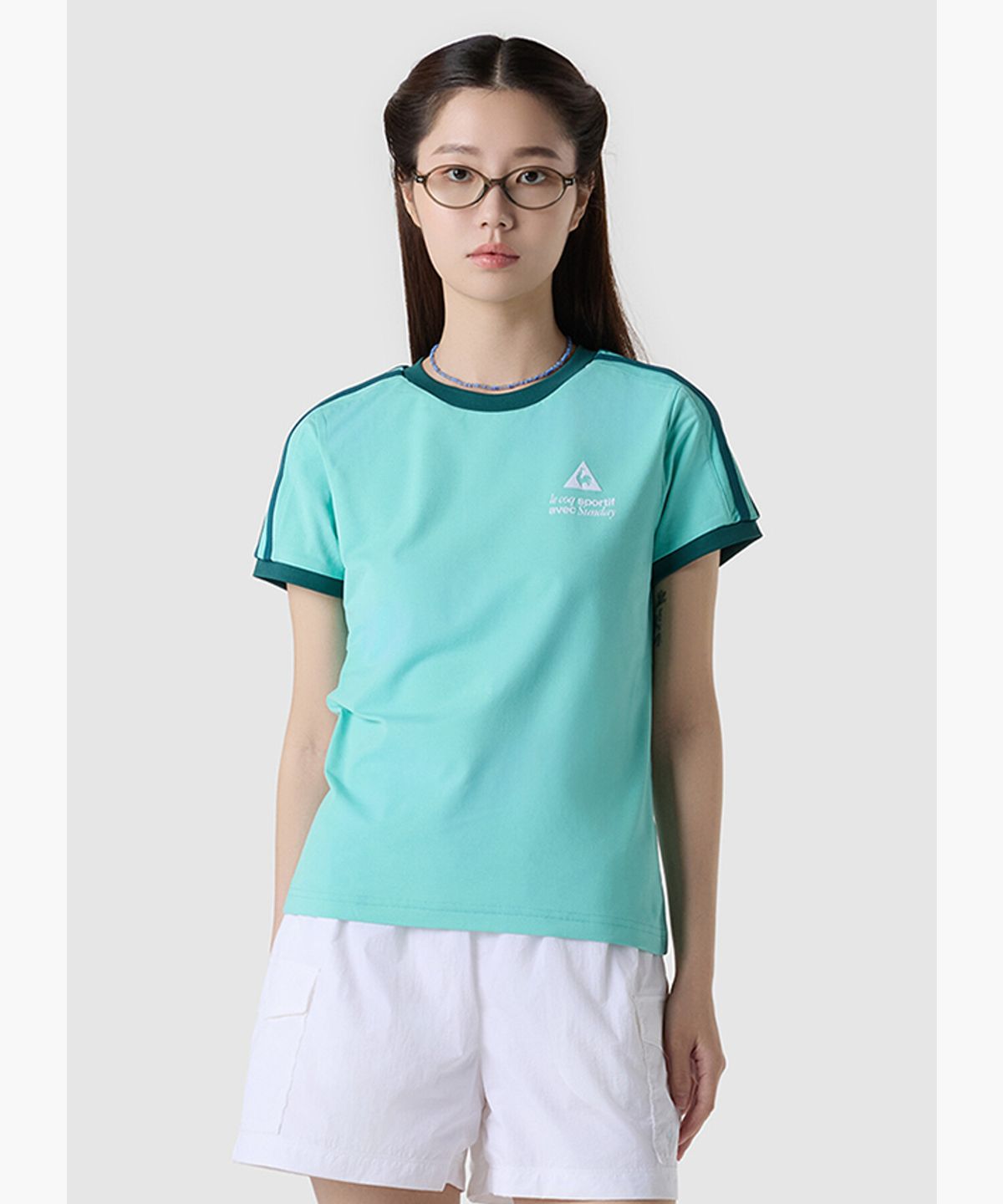 르꼬끄(LECOQ) 웨이브 선데이 링거 반팔티 - 민트(QQ223SRS62)
