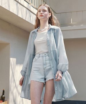 [반팔&긴팔ver.] 레인 셔츠 원피스 / 블루