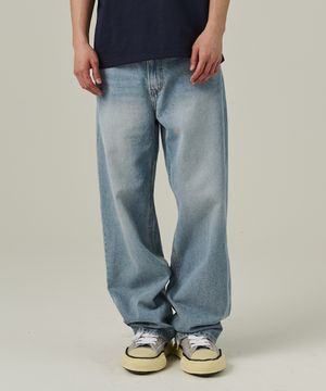 베이직 워싱 세미 와이드 데님팬츠 (연청)