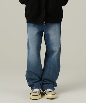 베이직 워싱 세미 와이드 데님팬츠 (중청)