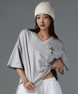 여성) 피그먼트 빈티지 V넥 반팔 티셔츠