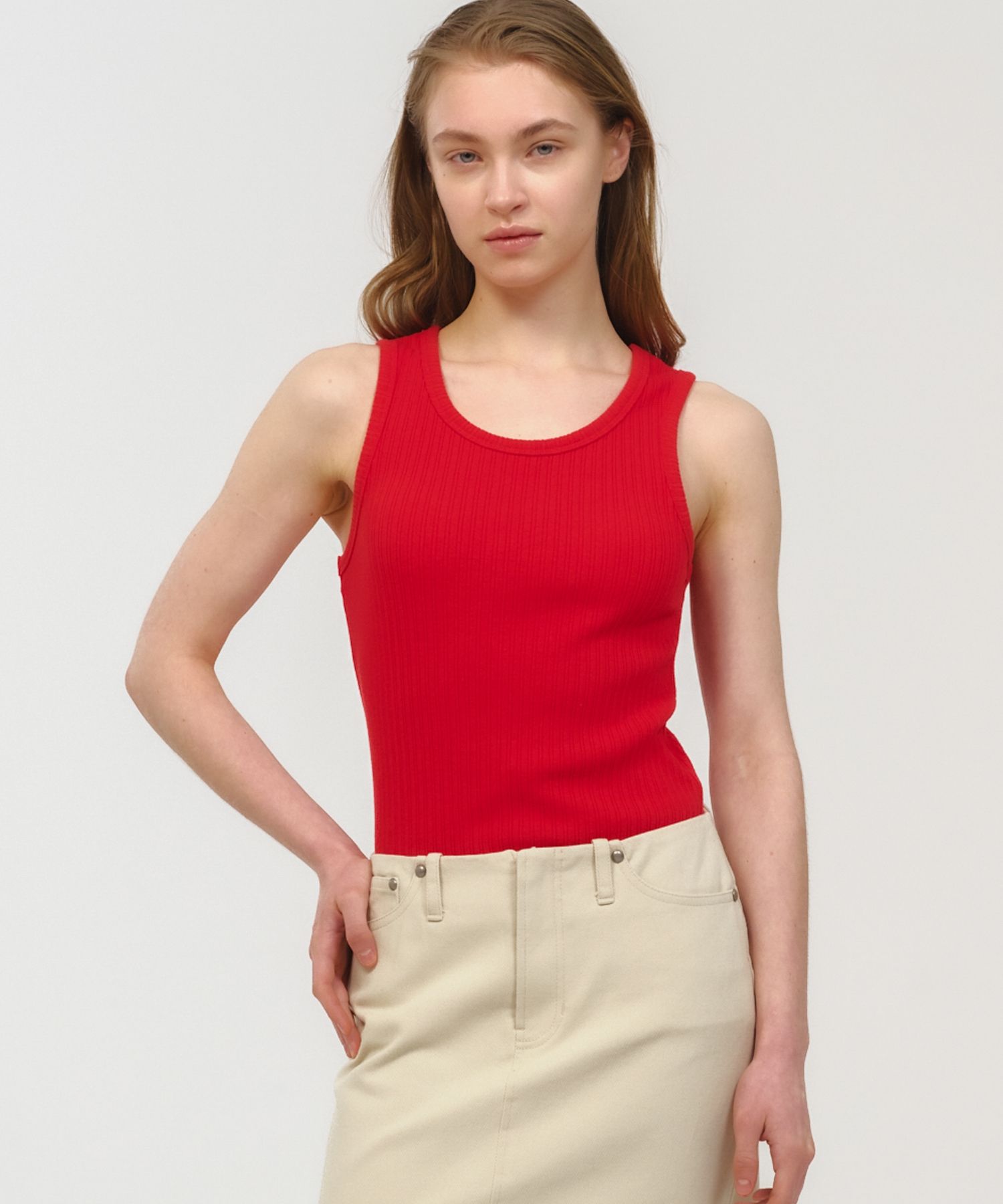 MOONSUN ♥ UNISEX, Basic Ribbed Sleeveless /追跡付 MUSINSA | MOONSUN UNISEX, Basic Ribbed Sleeveless / Red