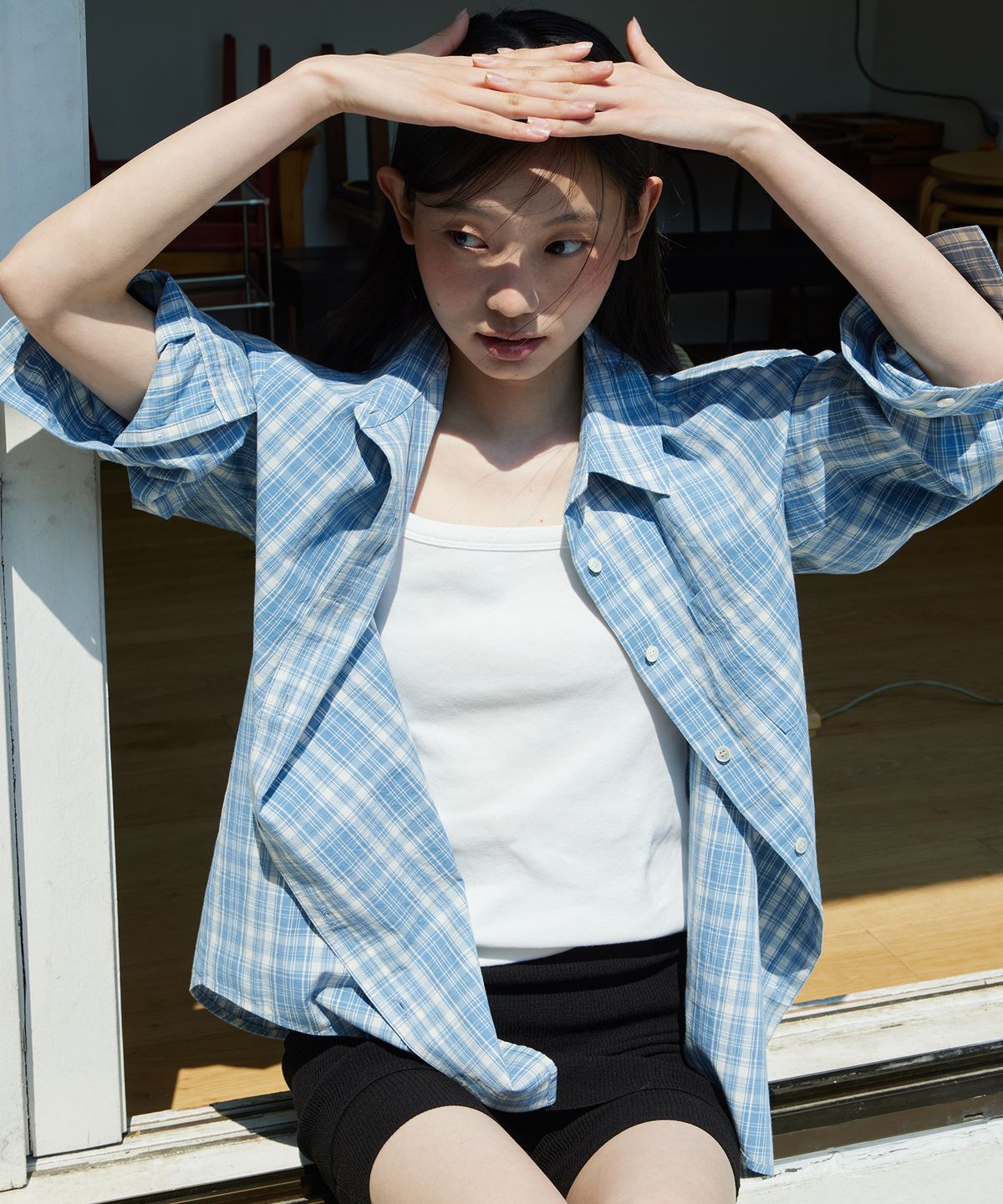 스텝어라운드(STEP AROUND) Soft cotton washing check shirts_BLUE