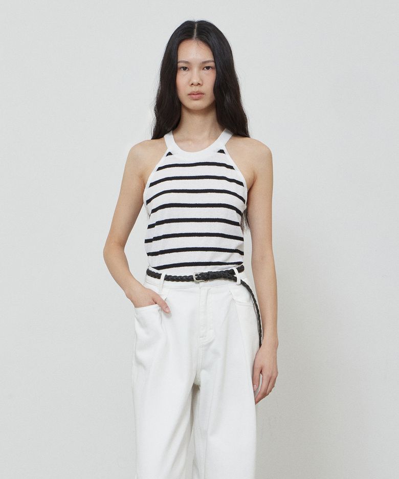 HALTER NECK SLEEVELESS TOP - WHITE STRIPE