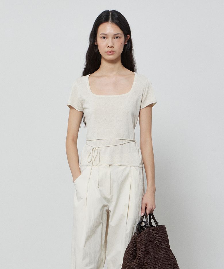 SQUARE NECK STRAP KNIT - LIGHT BEIGE