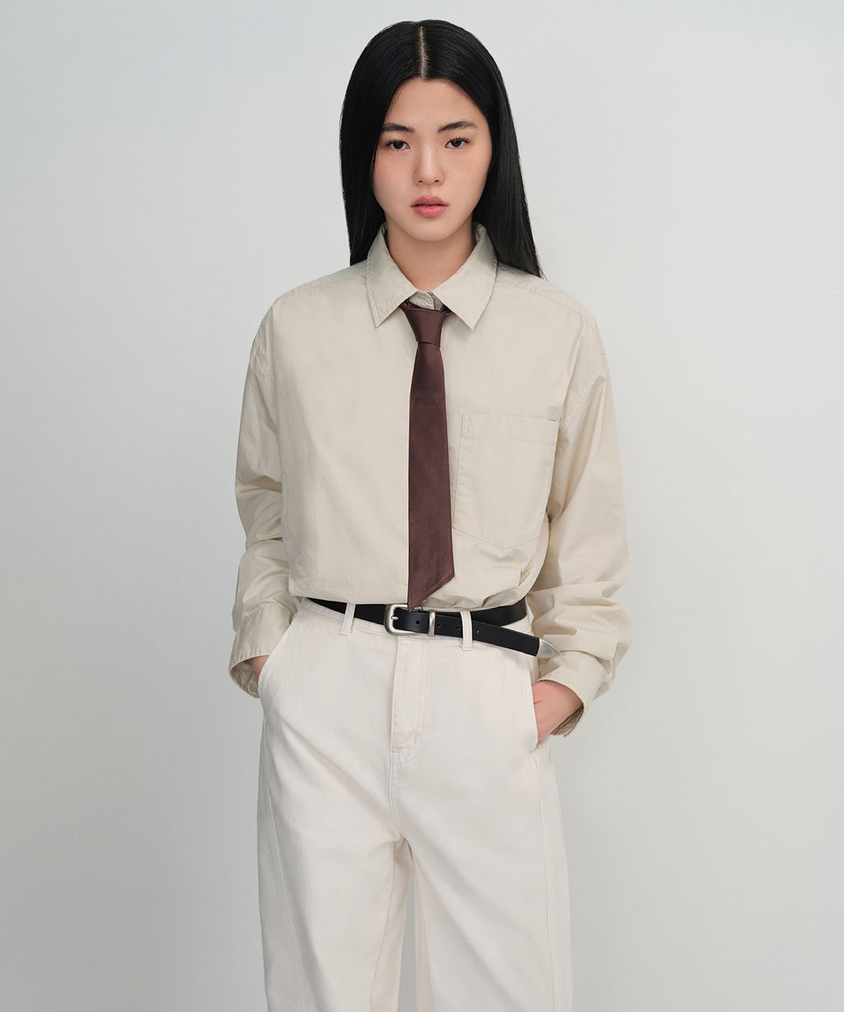 무신사 스탠다드 우먼(MUSINSA STANDARD WOMAN) 우먼즈 실크 슬래시 컷 넥타이 [다크 브라운]