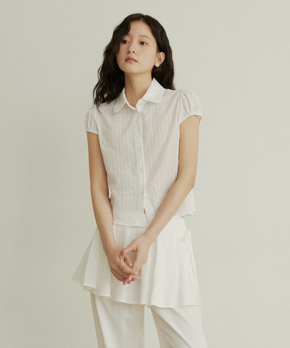 어다울(ADAUL) See through stripe cap sleeve blouse - white