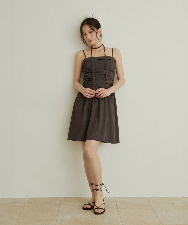 Jelli shirring choker mini dress - charcoal