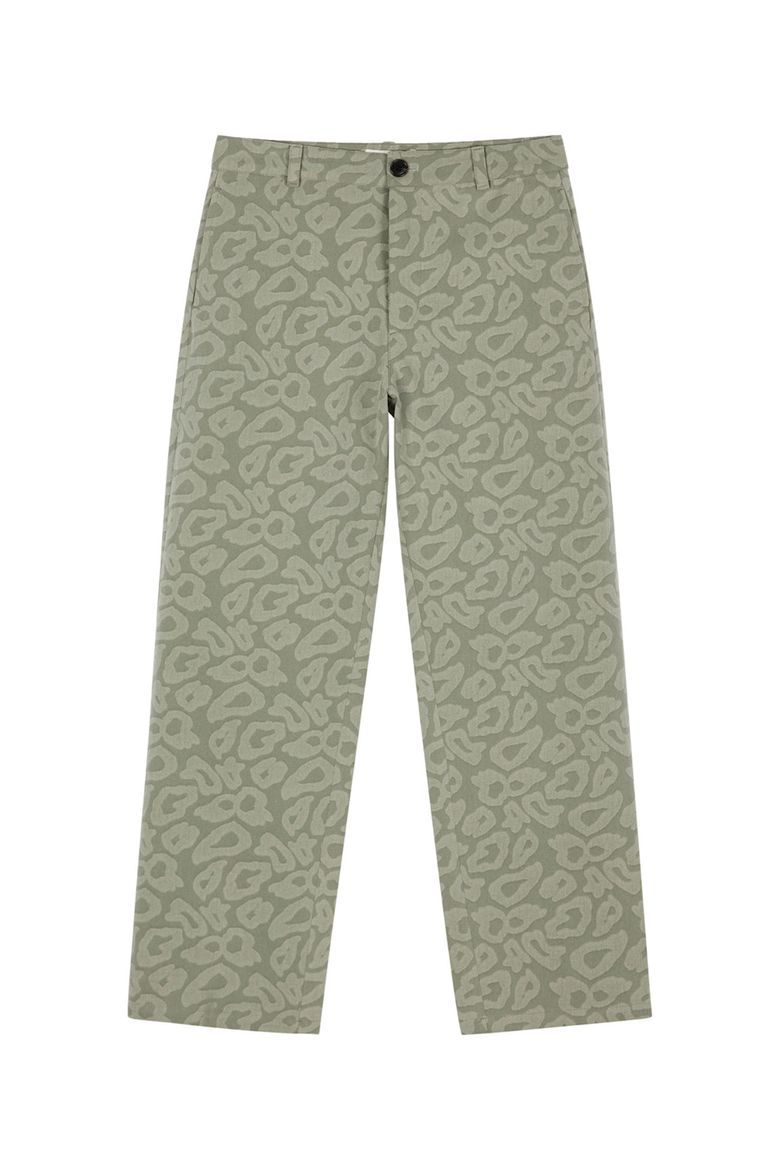 LEOPARD COTTON PANTS IN KHAKI