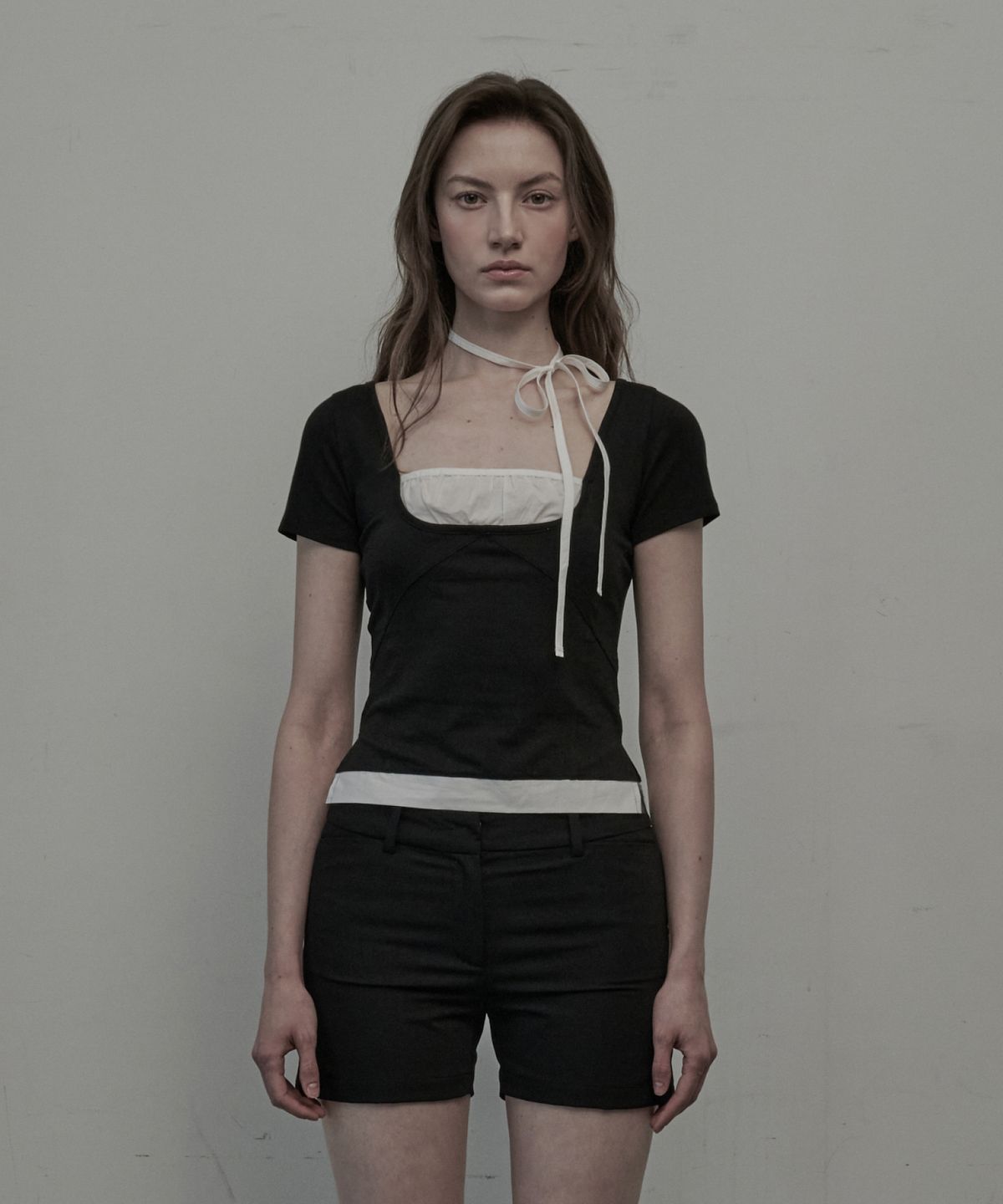 마우솔레움(MAU SOLEUM) Flirt String Shirring T-Shirt - Black