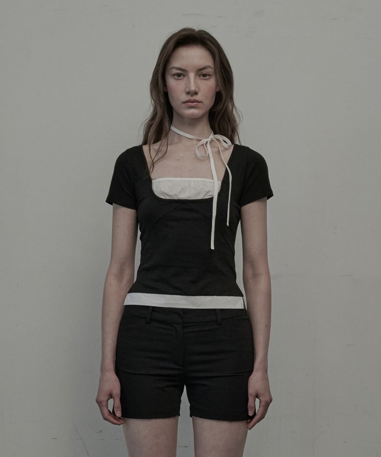 Flirt String Shirring T-Shirt - Black