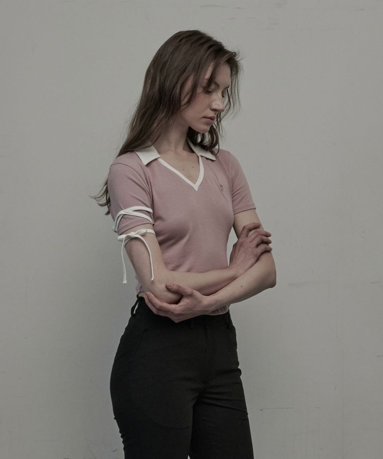 Cherie String Collared T-Shirt - Pink