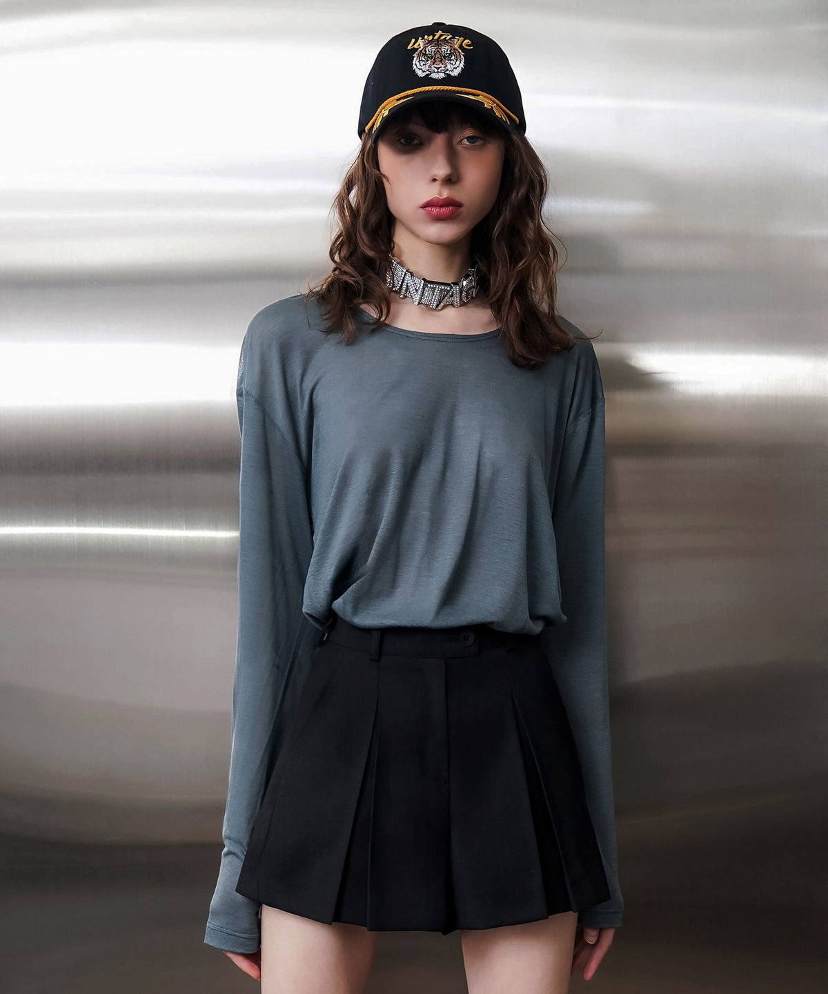언티지(UNTAGE) U넥 울 텐셀 슬러브 티셔츠[Melange Blue(UNISEX)]_UTT-ST57