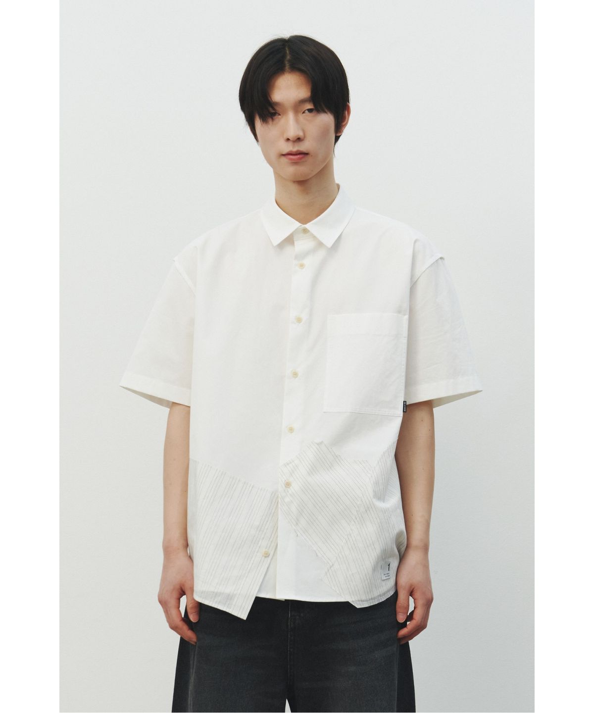 래코드(RECODE) Patchwork Short Sleeves Shirts_RKSAS25612WHX