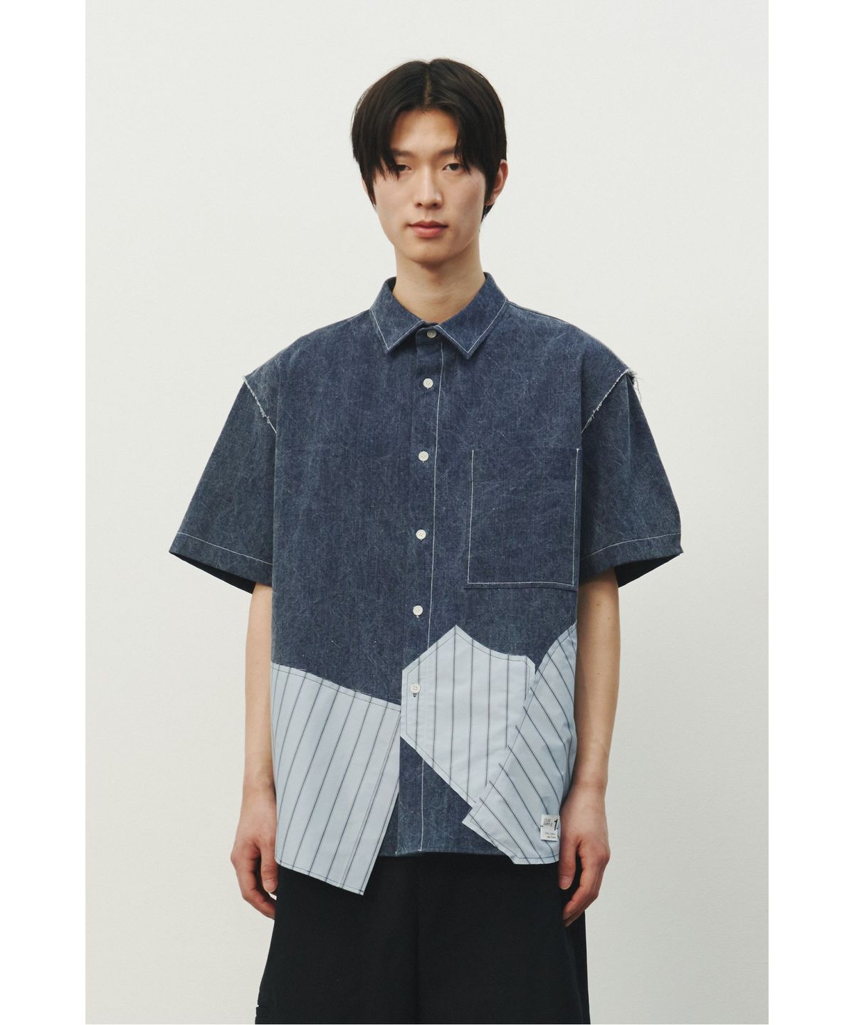 래코드(RECODE) Patchwork Denim Short Sleeves Shirts_RKSAS25632BUX