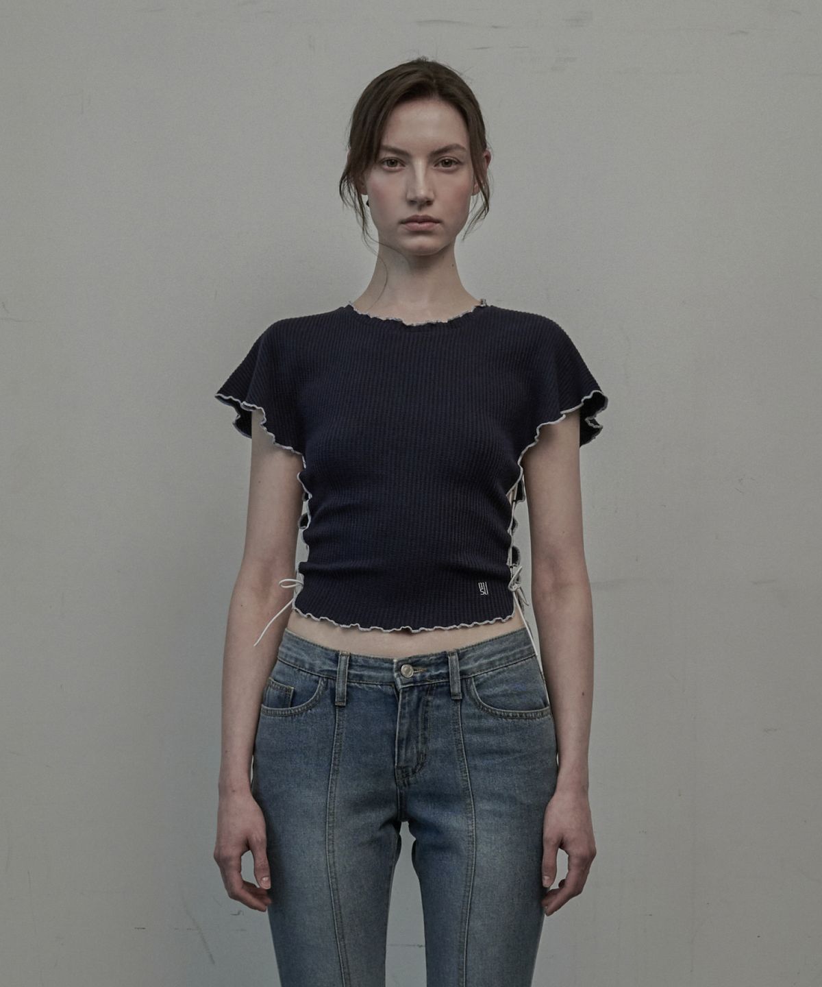 마우솔레움(MAU SOLEUM) Faye Waffle T-Shirt - Navy
