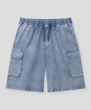 텐셀 피그먼트 워싱 카고 하프 팬츠 [스카이블루]