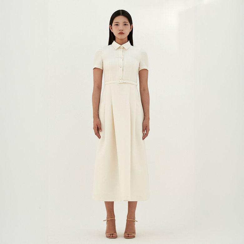 벨트 롱 드레스 - 아이보리