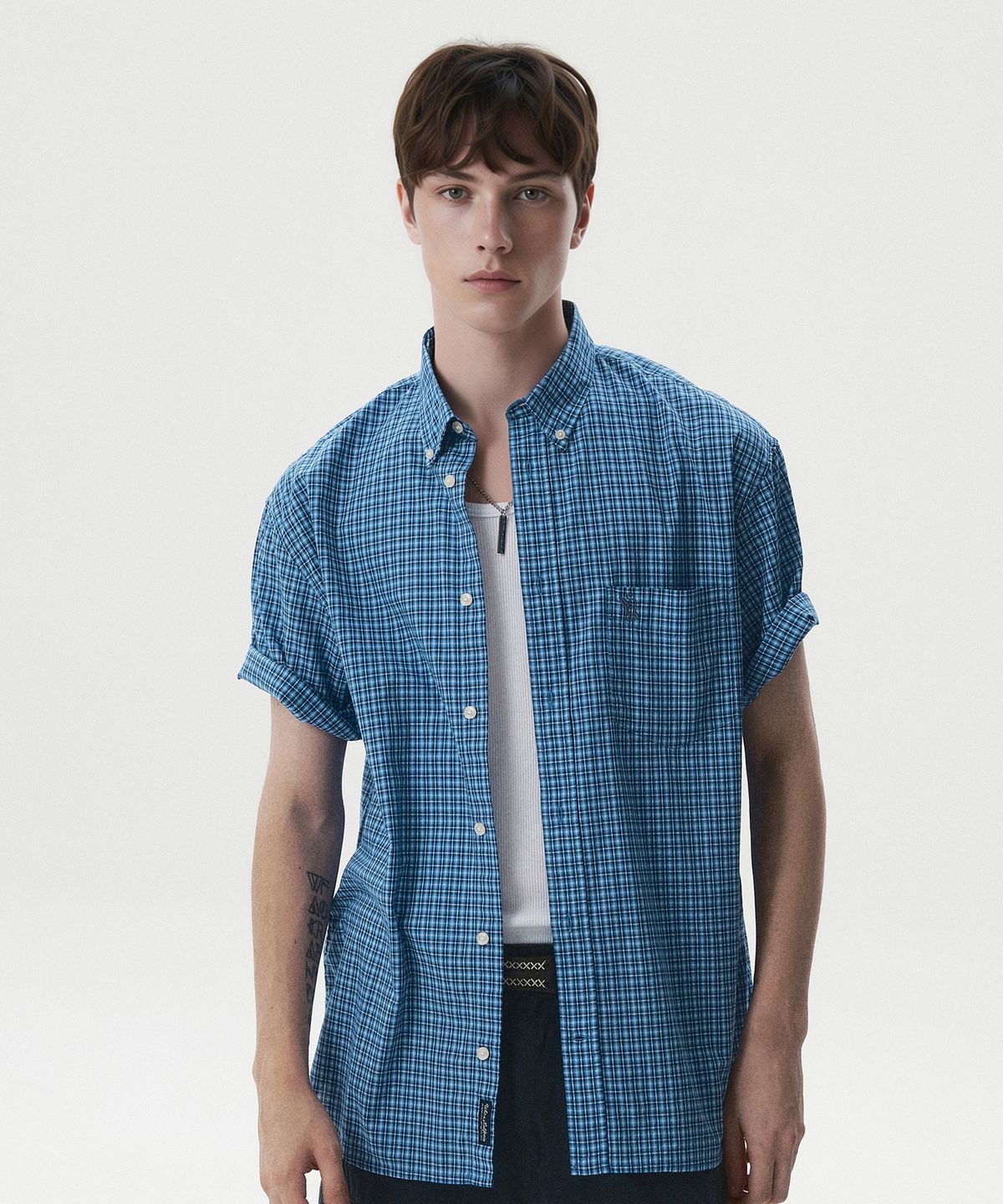 후아유(WHO.A.U) Surf Bear Check Short Sleeve Shirts / WHYCG2571U