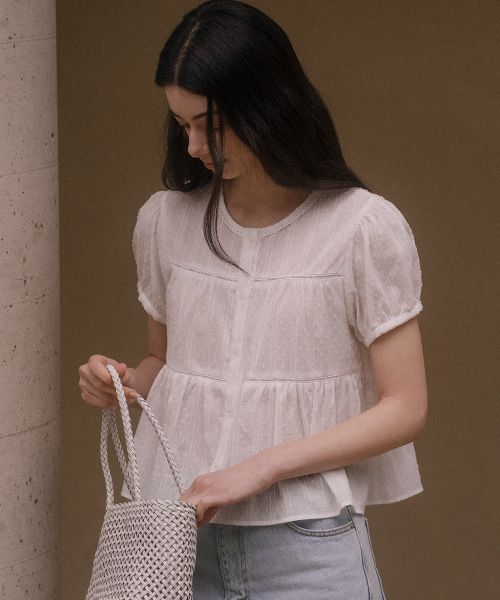 Modal Blend Shirring Blouse Ivory