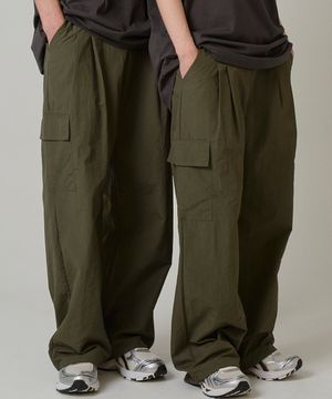 [2PACK] 파라슈트 와이드 원턱 카고 스트링 롱팬츠