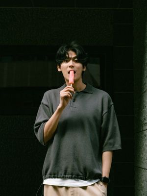 에어리 코튼 칼라 니트(차콜)