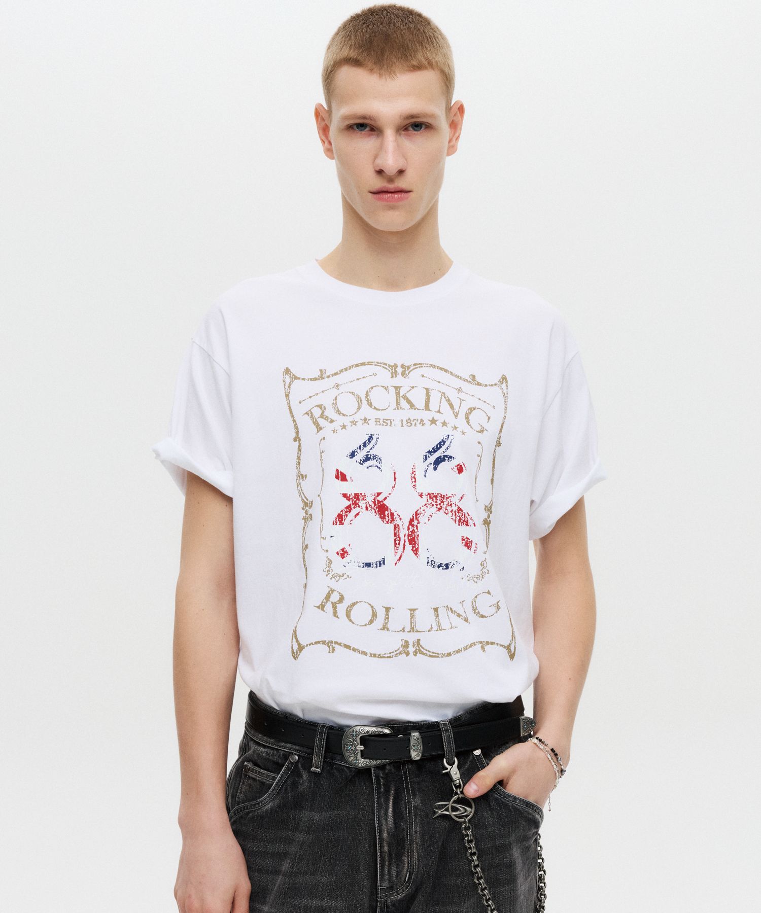 ロックアンドロールHalf sleeve T-shirt White★[DNSR] MUSINSA | DNSR Rock and Roll Half Sleeve White