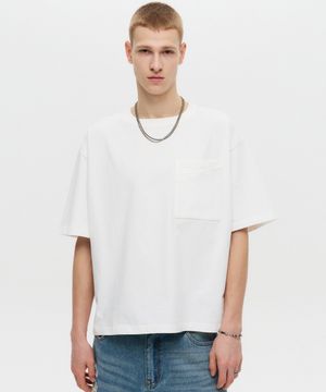 실켓 크롭 포켓 하프 슬리브 화이트