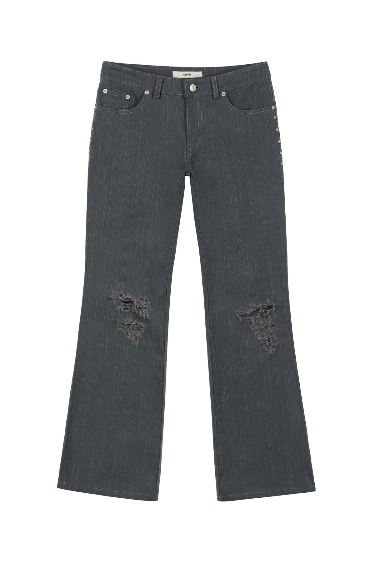 다이닛(DEINET) STUD LINE DAMEGE BOOTS CUT DENIM IN GREY