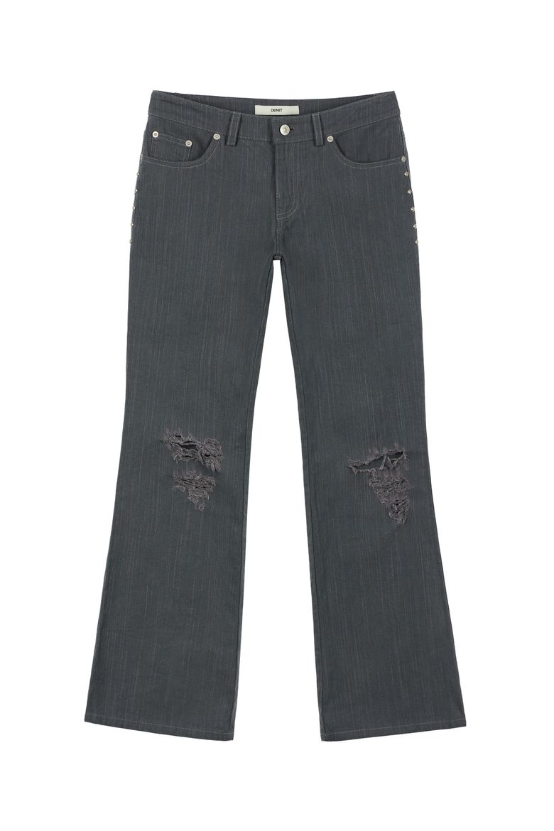 STUD LINE DAMEGE BOOTS CUT DENIM IN GREY