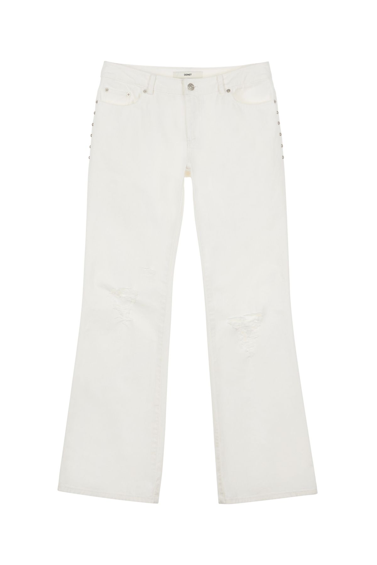 다이닛(DEINET) STUD LINE DAMEGE BOOTS CUT DENIM IN WHITE