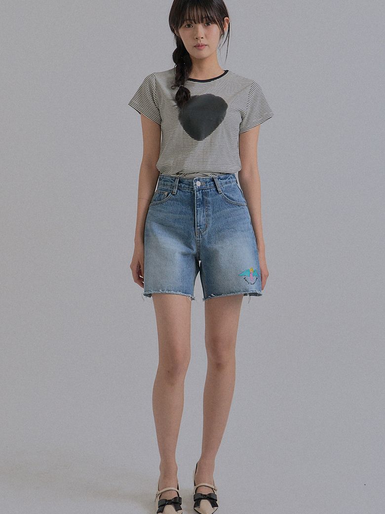 Mid-length Cutoff Denim Shorts_Blue