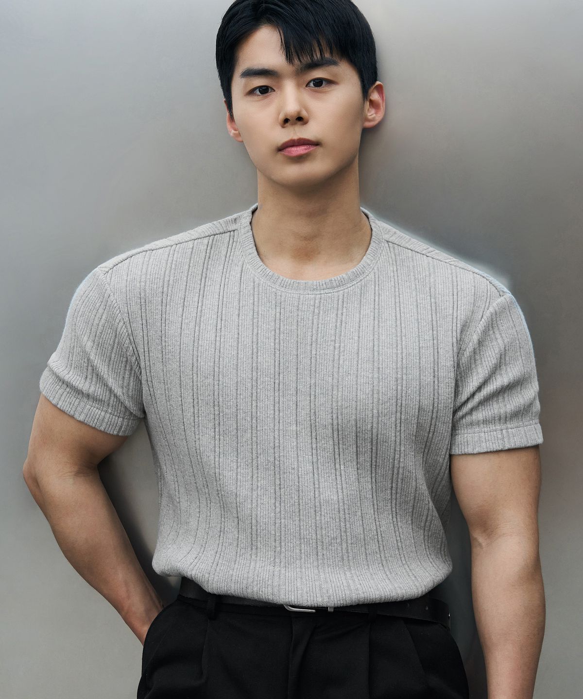 드로우핏(DRAW FIT) [DRAW FIT X MANJAE] 리브드 라운드 하프 티셔츠 [MELANGE]