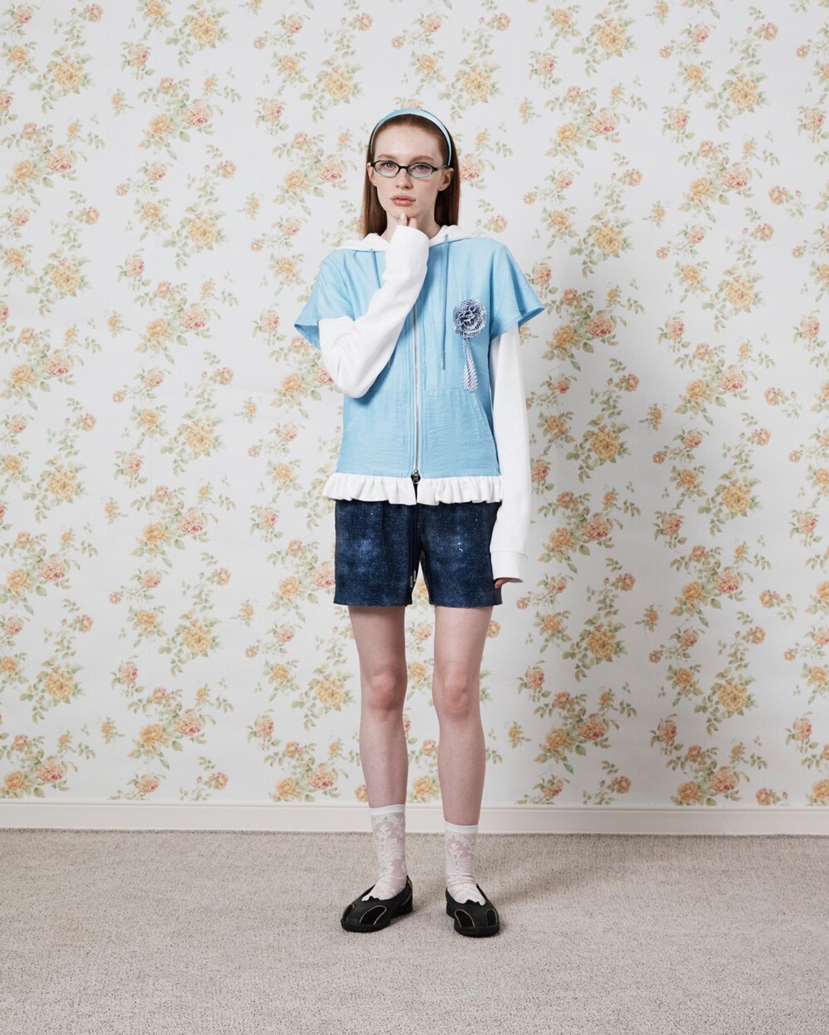 퓨레(PUREE) Shirt layered hoodie White